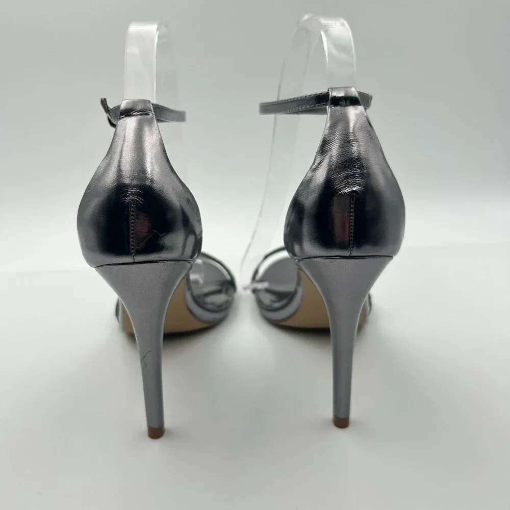 Steve Madden Stecy Silver Rhinestrone Heels Sz 8 Strappy Sandals LN - Picture 3 of 5